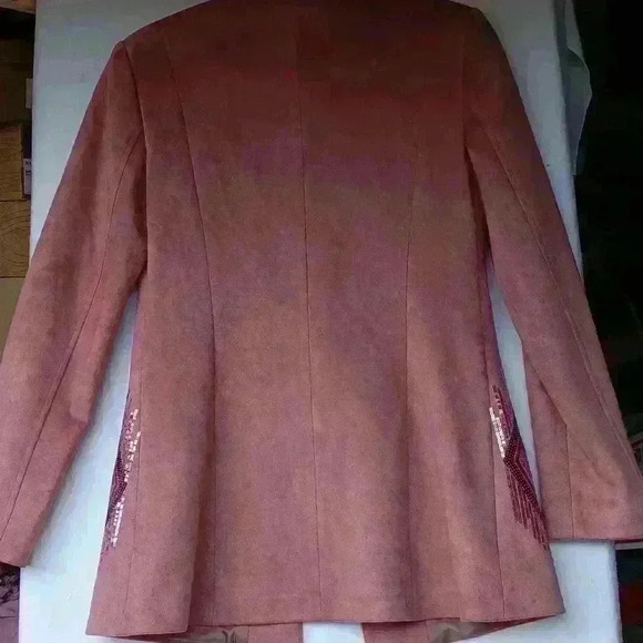 Women's M/L mauve velvet suede sequined unstructured blazer SDF line 42 glitter - Picture 6 of 8